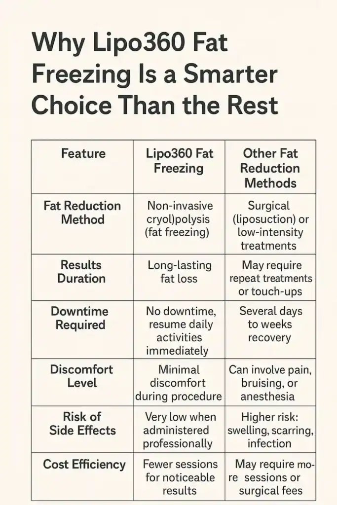 Is it possible to permanently freeze fat cells? 2 Table showing benefits of fat freezing to remove fat cells Worthing from Lipo 360